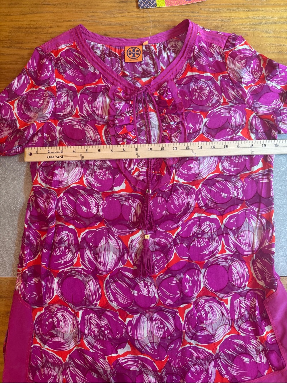 Tory Burch Gwenna Wild Orchid Silk Tunic Top Size 12 - Picture 11 of 16
